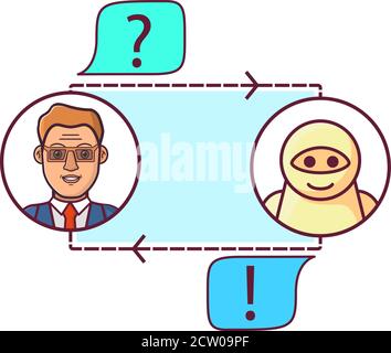 intelligenza artificiale. L'uomo che parla fa una domanda. Illustrazione Vettoriale