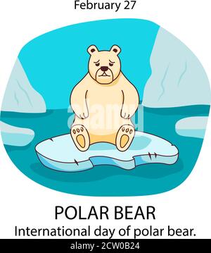 Orso polare triste su un galleggiamento di ghiaccio in mare. Giornata internazionale di un orso. Illustrazione Vettoriale
