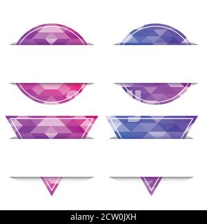 Serie di banner da cerchi e triangoli con sfondo poligonale e spazio per il testo. Oggetti separati dallo sfondo. Modello vettore per yo Illustrazione Vettoriale