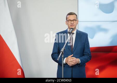 Varsavia, Mazoviano, Polonia. 26 Settembre 2020. I leader della destra unita hanno firmato la Nuova Coalizione Agreement.in la foto: MATEUSZ MORAWIECKI Credit: Hubert Mathis/ZUMA Wire/Alamy Live News Foto Stock