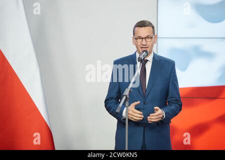 Varsavia, Mazoviano, Polonia. 26 Settembre 2020. I leader della destra unita hanno firmato la Nuova Coalizione Agreement.in la foto: MATEUSZ MORAWIECKI Credit: Hubert Mathis/ZUMA Wire/Alamy Live News Foto Stock