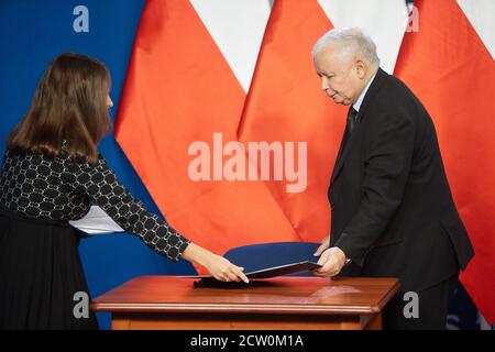 Varsavia, Mazoviano, Polonia. 26 Settembre 2020. I leader della destra unita hanno firmato la Nuova Coalizione Agreement.in la foto: JAROSLAW KACZYNSKI Credit: Hubert Mathis/ZUMA Wire/Alamy Live News Foto Stock