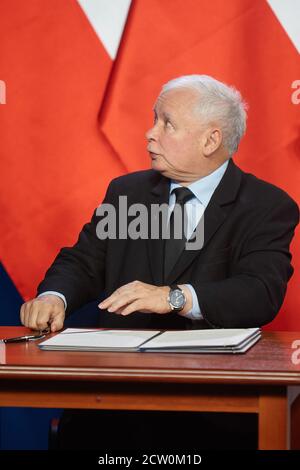 Varsavia, Mazoviano, Polonia. 26 Settembre 2020. I leader della destra unita hanno firmato la Nuova Coalizione Agreement.in la foto: JAROSLAW KACZYNSKI Credit: Hubert Mathis/ZUMA Wire/Alamy Live News Foto Stock