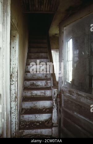 Storico 1970 Foto: Scala interna di casa deserta in o vicino Detroit il ca. Giugno 1973 Foto Stock