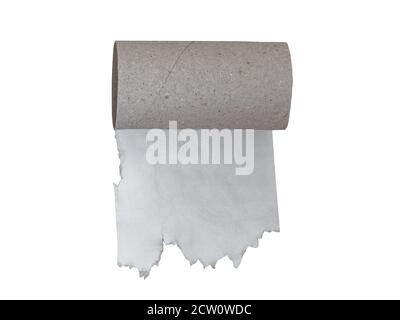 empty roll toilet paper last sheet isolated on white. Foto Stock