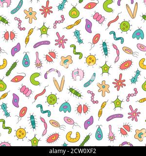 Set colorato di microbi, virus, batterie e icone patogeni. Raccolta di germi vettoriali astratti Illustrazione Vettoriale