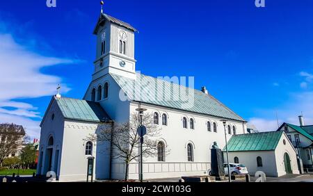 Cattedrale di Reykjavik (Domkirkjan) in Islanda. Foto Stock