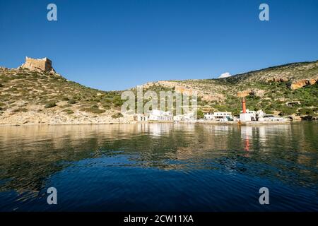 Es Port, puerto de Cabrera, Parque nacional marítimo-terre del Archipiélago de Cabrera, Mallorca, Isole Baleari, Spagna Foto Stock