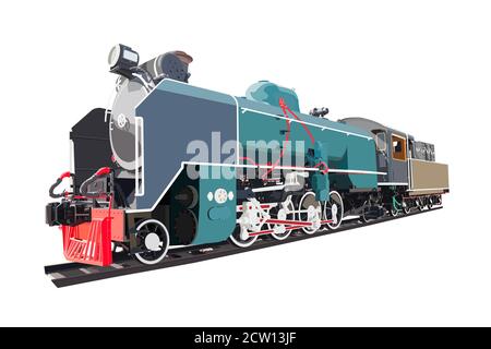 Locomotiva a vapore, treno d'epoca, isolato su sfondo bianco. Illustrazione vettoriale. Illustrazione Vettoriale