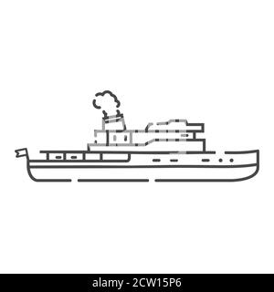 Icona Steamship. Linea di spedizione art. Vaso vettoriale contorno.Vecchio vaporizzatore. Illustrazione Vettoriale