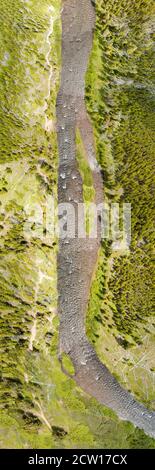 Fiume Yellowstone, Wyoming. Vista panoramica dall'alto verso il basso dal drone. Foto Stock