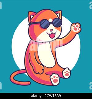 elegante gatto fresco con occhiali da sole. cartoon vettore illustrazione Illustrazione Vettoriale