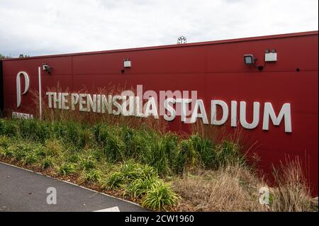 SALFORD, INGHILTERRA. 26 SETTEMBRE 2020 l'esterno del Peninsular Stadium durante la partita Sky Bet League 2 tra Salford City e Forest Green Rover a Moor Lane, Salford. (Credit: Ian Charles | MI News) Credit: MI News & Sport /Alamy Live News Foto Stock