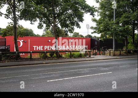 SALFORD, INGHILTERRA. 26 SETTEMBRE 2020 l'esterno del Peninsular Stadium durante la partita Sky Bet League 2 tra Salford City e Forest Green Rover a Moor Lane, Salford. (Credit: Ian Charles | MI News) Credit: MI News & Sport /Alamy Live News Foto Stock