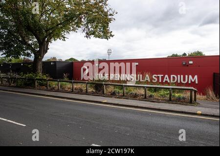 SALFORD, INGHILTERRA. 26 SETTEMBRE 2020 l'esterno del Peninsular Stadium durante la partita Sky Bet League 2 tra Salford City e Forest Green Rover a Moor Lane, Salford. (Credit: Ian Charles | MI News) Credit: MI News & Sport /Alamy Live News Foto Stock