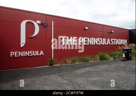 SALFORD, INGHILTERRA. 26 SETTEMBRE 2020 l'esterno del Peninsular Stadium durante la partita Sky Bet League 2 tra Salford City e Forest Green Rover a Moor Lane, Salford. (Credit: Ian Charles | MI News) Credit: MI News & Sport /Alamy Live News Foto Stock