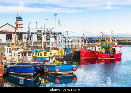 Barche da pesca allacciate al porto di Girvan, Girvan, Ayrshire, Scozia, Regno Unito sul Firth of Clyde Foto Stock