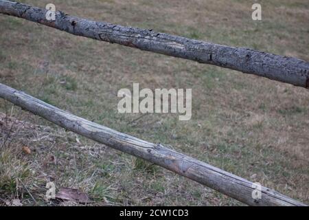 recinzione di legno come una demarcazione ad altri terreni e proprietà Foto Stock recinzione di legno come una demarcazione ad altri terreni e proprietà Foto Stock