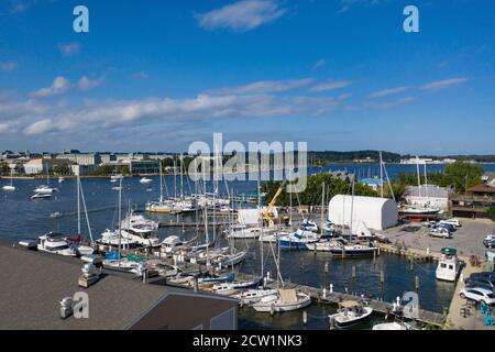 Vista aerea delle barche da Spa Creek ad Annapolis, Marylend in una soleggiata giornata estiva Foto Stock