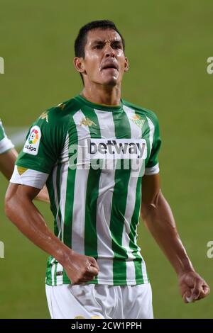 SEVILLA, 26-09-2020. Primera Division Lega di Spagna. LaLiga. Stadio Benito Villamarin. Mandi (Real Betis) durante il gioco Real Betis - Real Madrid. Foto: Juan Jose Ubeda/PROSHOTS. Foto Stock