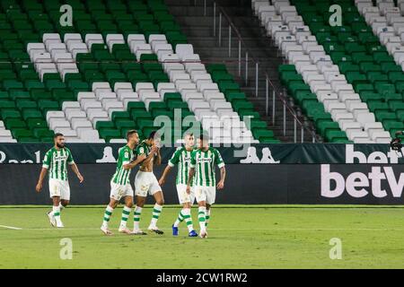 Siviglia, Spagna. 26 Settembre 2020. DURANTE IL LALIGA, LA PARTITA DI CALCIO GIOCATA TRA REAL BETIS BALOMPIE E REAL MADRID CLUB DE FUTBOL ALLO STADIO BENITO VILLAMARIN IL 26 SETTEMBRE 2020 A SIVIGLIA, SPAGNA. Credit: STAMPA CORDON/Alamy Live News Foto Stock