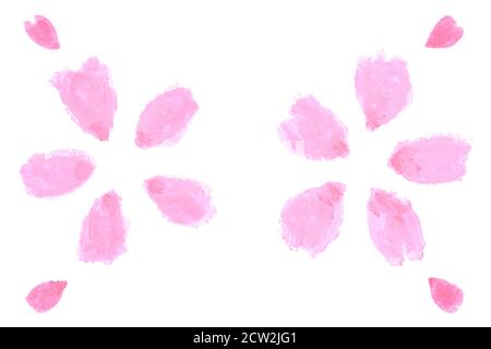 Petali rosa ciliegia fiore giapponese astratto su sfondo bianco, vernice a mano acquerello Foto Stock