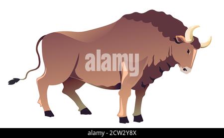 Toro con corna lunghe, bue o vettore di bufalo Illustrazione Vettoriale