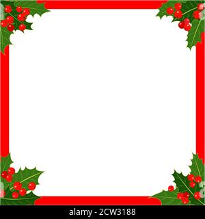 Sfondo cornice decorativa Natale con foglie Holly con spazio per la copia del testo. Illustrazione Vettoriale