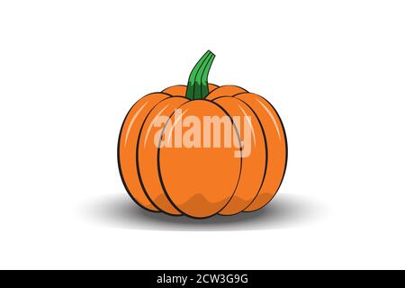 Una zucca matura isolata su sfondo bianco. Concetto di cibo e verdure autunnali. Illustrazione vettoriale piatta Illustrazione Vettoriale