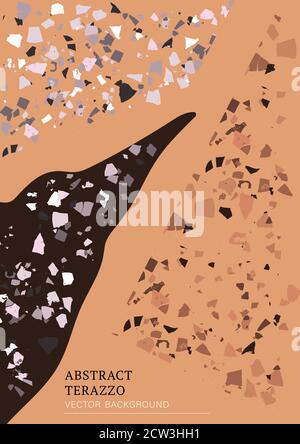 Poster interno del terrazzo vettoriale. Sfondo astratto testurizzato fatto da veri chip di piastrelle spezzate. Moderna carta espressionista in marmo color mattone pastello per stampa e web. Illustrazione Vettoriale