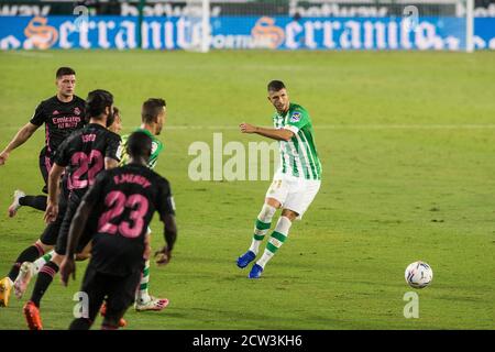 Guido Rodriguez del Real Betis durante la partita di calcio del campionato spagnolo la Liga tra Real Betis Balompie e Real Madrid il 26 settembre 2020 Foto Stock