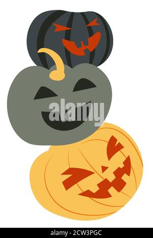 Le facce di zucca di Eerie, jack o lanterne intagliate su Halloween Illustrazione Vettoriale