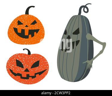 Pauroso zucca o squash volti, jack o lanterne Illustrazione Vettoriale