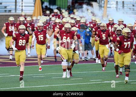 Stadio Alumni. 26 Settembre 2020. MA, USA; Boston College Eagles prendere il campo prima della partita di calcio NCAA tra Texas state Bobcats e Boston College Eagles presso Alumni Stadium. Anthony Nesmith/CSM/Alamy Live News Foto Stock