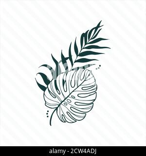 Rami disegnati a mano e foglie di piante tropicali. P. Illustrazione Vettoriale