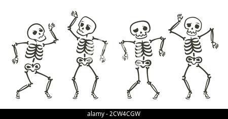 Divertenti scheletri che ballano. Giorno del morto, illustrazione vettoriale del concetto di Halloween Illustrazione Vettoriale