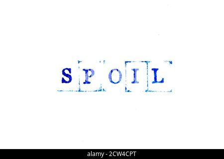 Inchiostro di colore blu del bollo di gomma in parola rovinare sopra sfondo di carta bianca Foto Stock