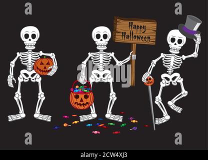 Happy Halloween tre scheletri illustrazione vettoriale Illustrazione Vettoriale