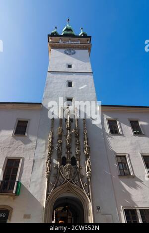 Brno (Brünn): Torre del vecchio Municipio nella Città Vecchia, Jihomoravsky, Südmähren, Moravia del Sud, Ceco Foto Stock
