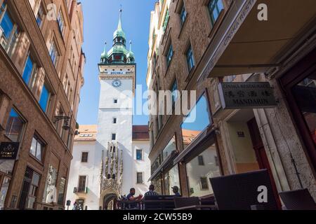 Brno (Brünn): Torre del vecchio Municipio nella Città Vecchia, Jihomoravsky, Südmähren, Moravia del Sud, Ceco Foto Stock