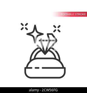 Anello a rombo in un'icona vettoriale a linea sottile con riquadro. Anello di aggancio lucido e un simbolo di contorno a forma di riquadro, tratto modificabile. Illustrazione Vettoriale