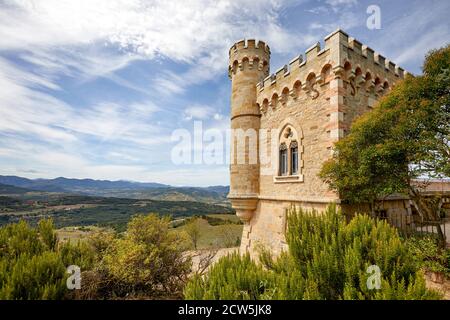 Tour Magdala a Rennes-le-Chateau, in Francia è una famosa torre, legata al codice da Vinci di Dan Brown. Foto Stock