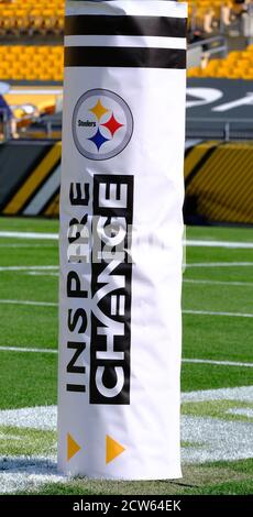 Pittsburgh, Pennsylvania, Stati Uniti. 27 Settembre 2020. Inspire cambia il logo durante il Pittsburgh Steelers vs Houston Texans all'Heinz Field di Pittsburgh, Pennsylvania. Jason Pohuski/CSM/Alamy Live News Foto Stock