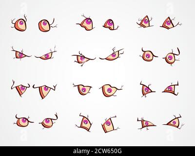 Insieme vettoriale di Halloween Pumpkins occhi con diverse emozioni su sfondo chiaro. Isolato. Illustrazione Vettoriale