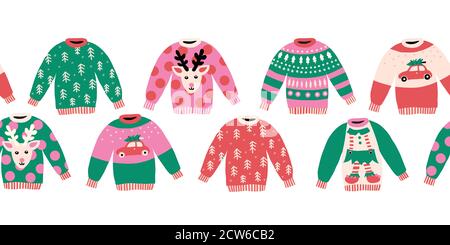Brutto Natale pullover senza cuciture bordo vettoriale orizzontale Illustrazione Vettoriale