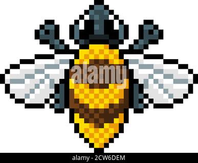 Bumble Bee Bug Insect pixel Art Video Game icona Illustrazione Vettoriale
