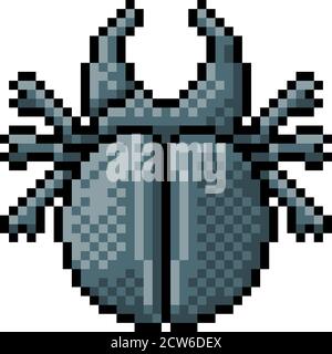 Beetle Bug Insect pixel Art Video gioco 8 bit icona Illustrazione Vettoriale