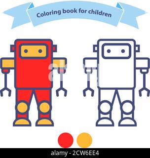 Libro da colorare per bambini. Robot bot.Toy con doodle delineato. Illustrazione Vettoriale