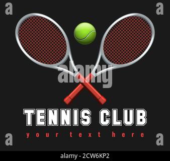 Tennis club racket cross ball realistic Emblem. Illustrazione vettoriale Illustrazione Vettoriale
