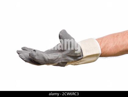 Maschio lato indossando guanti di lavoro Foto Stock